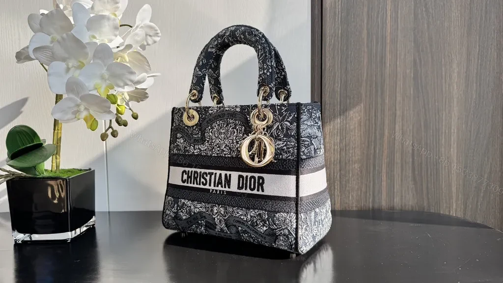 View 9 of Dior Compact Satchel: Textured Luxury with Bold Branding