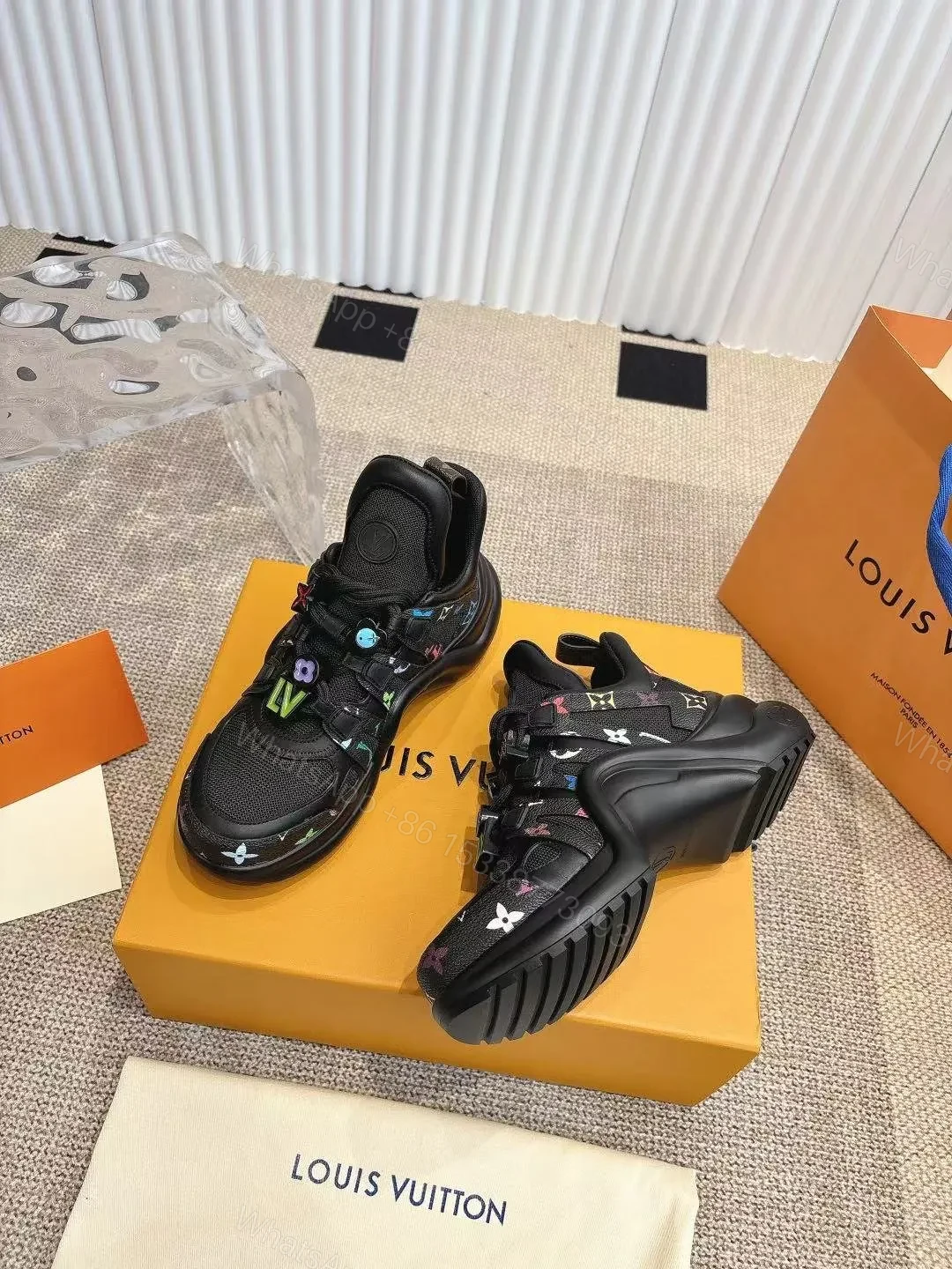 View 4 of LV Women Black Mesh Multicolor Logo Sneakers
