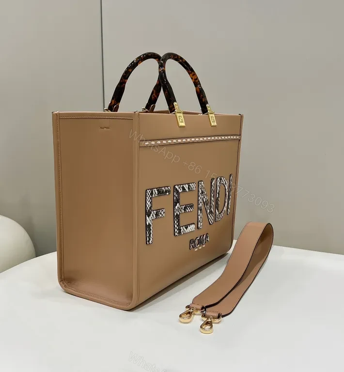 View 6 of Snakeskin-Accent Fendi Structured Leather Tote - Bold Luxury