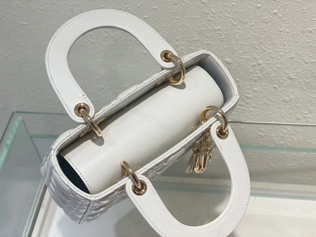 View 2 of Dior Lady ABC High-end Women’s Handbag White Soft Leather 20cm