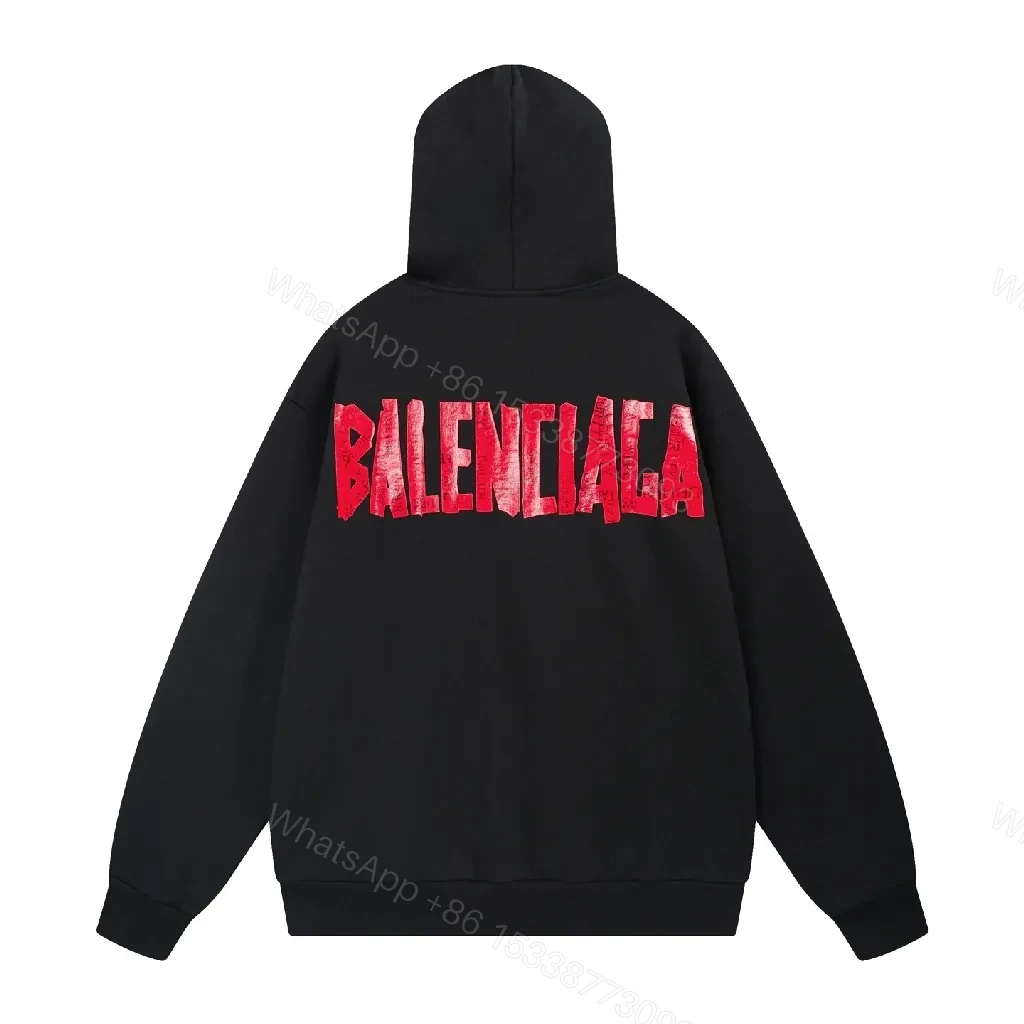 Black Cotton Oversized Hoodie - Red Graphic, Luxe Streetwear Design — view 1