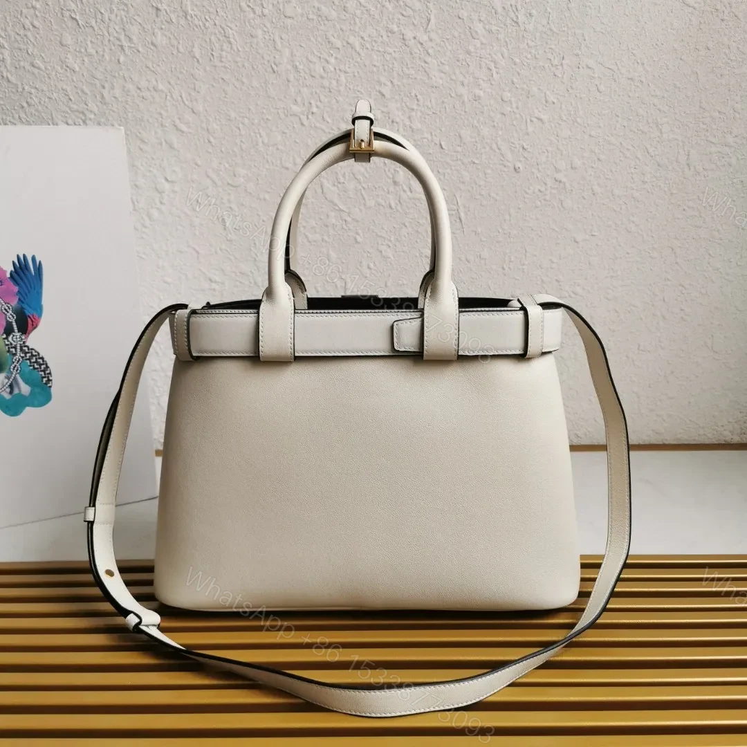 View 3 of Prada White/Black Prada Buckle small leather handbag with belt