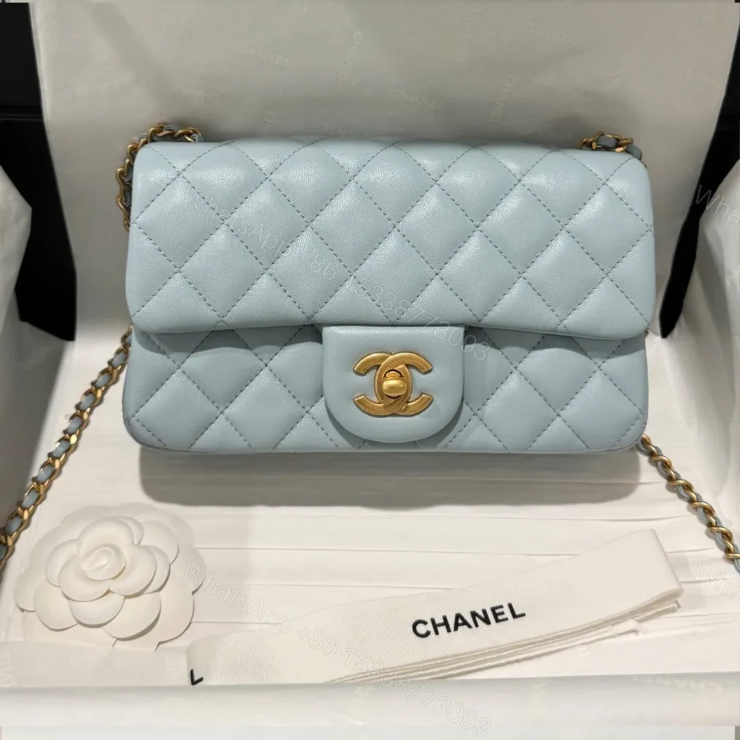 Chanel Classic Bell Bag Handbag Sheepskin Blue Like Auth Lock Gold 20cm — view 1