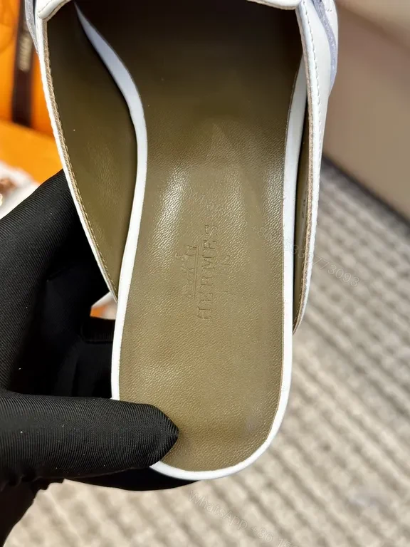 View 8 of White Leather Mule with Gold Horsebit - Premium Calfskin Slip-On