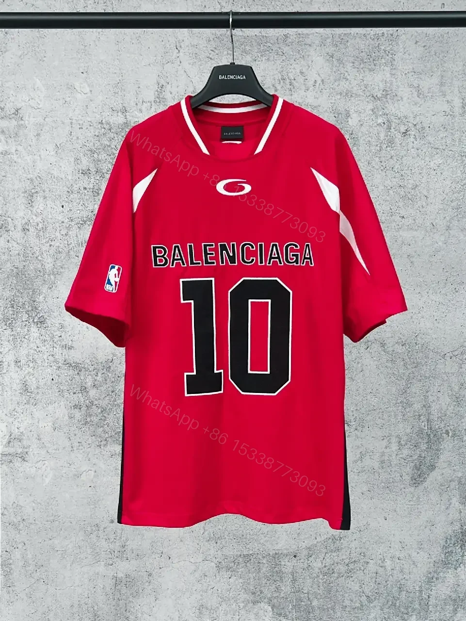 View 7 of Red Knit Jersey: Luxe Streetwear Crest Detail Top