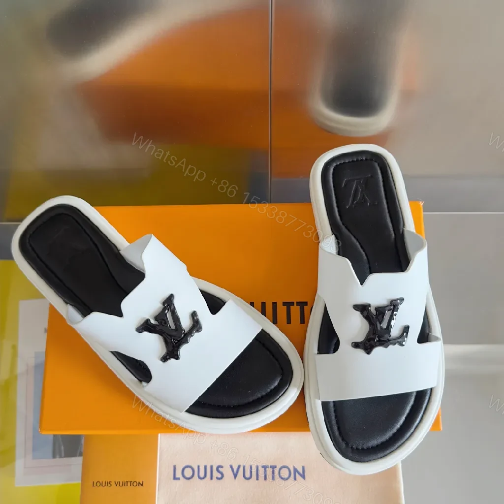 View 2 of Monochrome PU Slides with Logo Detail – Premium Comfort