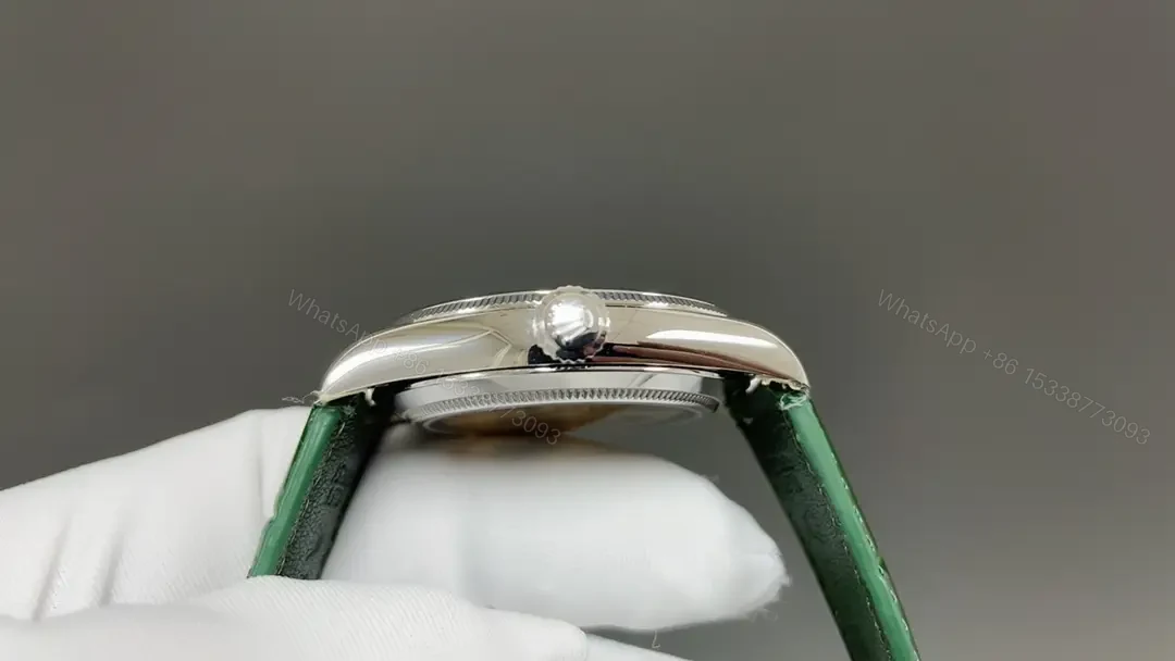 View 4 of Premium Rolex 1908 Green Guilloche Dial replica 39MM Green Leather Strap Edition RG-1908-52506-GREEN-GUILLOCHE-LEATHER