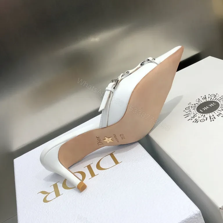 View 7 of Chic White Leather Mules â€” Strapped, Minimalist Elevation