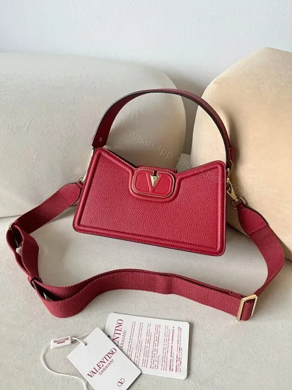 Vibrant Red Pebbled Leather Box Bag with Gold Hardware — view 1