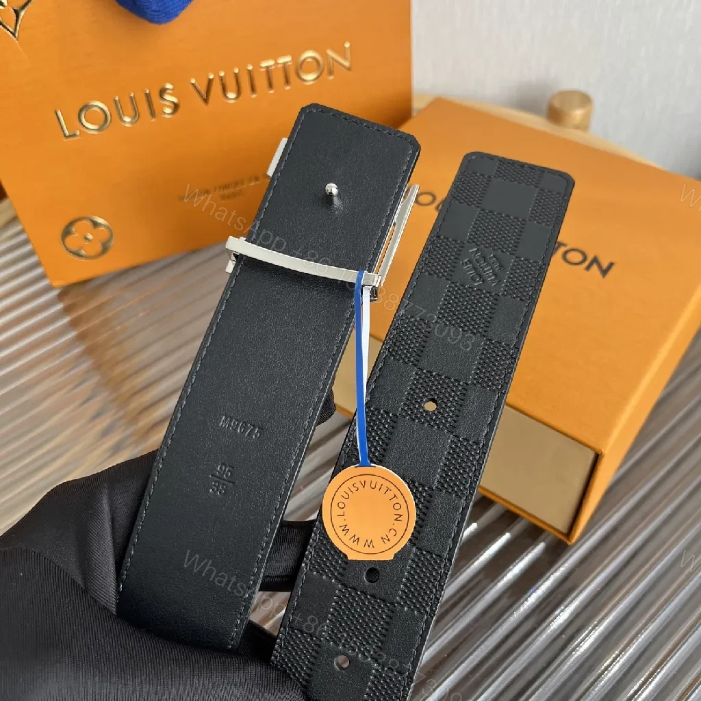 View 3 of Black + Leather + Modern + Checker Texture & Silver Buckle + Belt