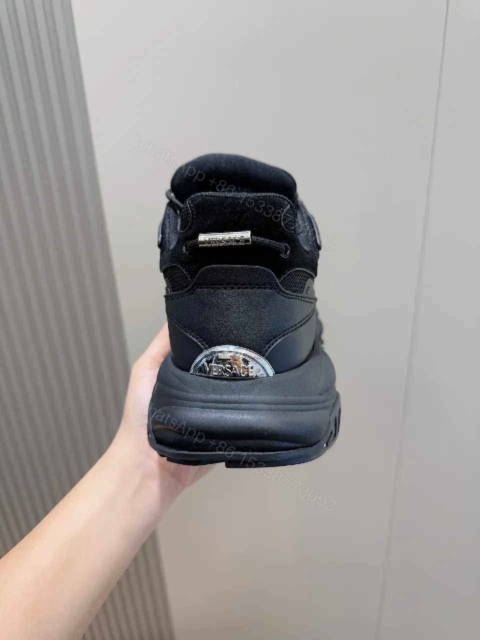 View 7 of Bold Versace-Style Black Knit Sneaker with Luxe Detailing