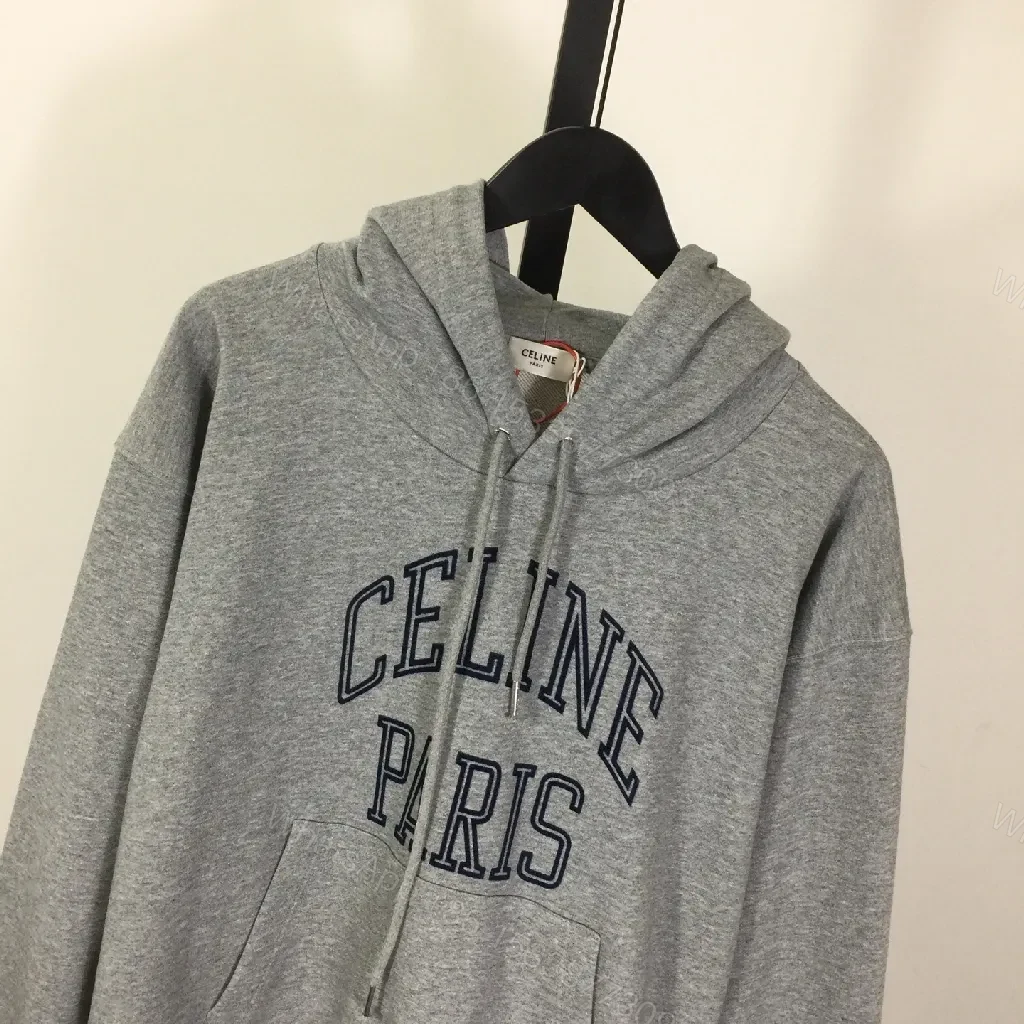 View 4 of Grey Cotton-Blend Hoodie, Refined Streetwear, Subtle Logo