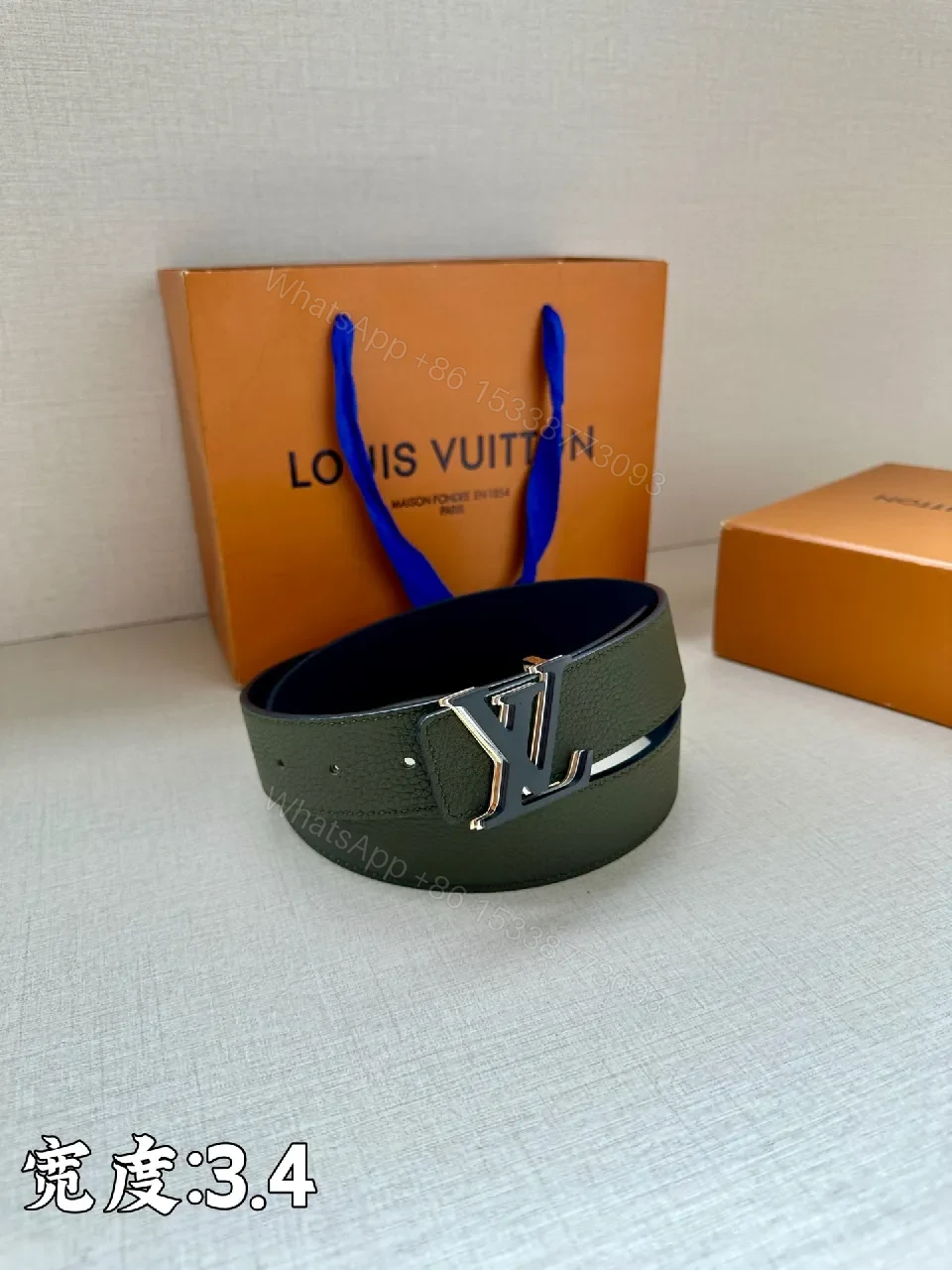 View 6 of Lux Black Pebbled Leather Belt with Iconic Buckle