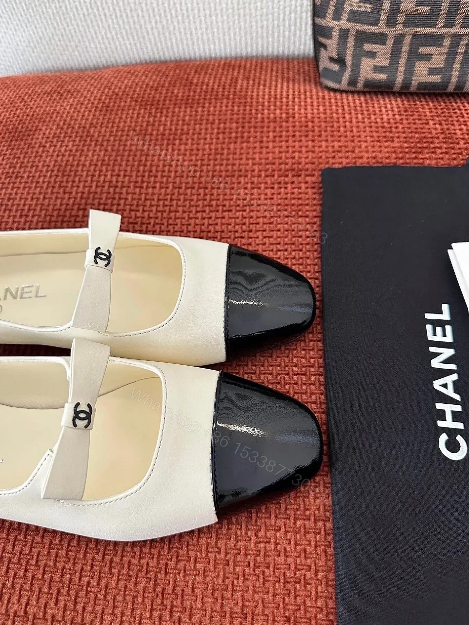 View 6 of Two-Tone Leather Flats: Glossy Cap Toe, Bow Detail, Comfort Fit
