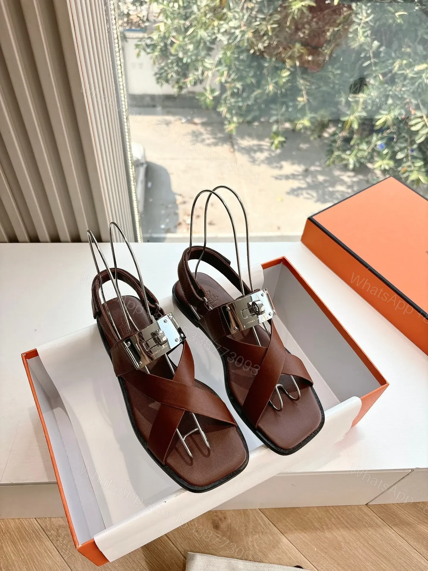 View 3 of Hermes Women Brown Leather Sandals