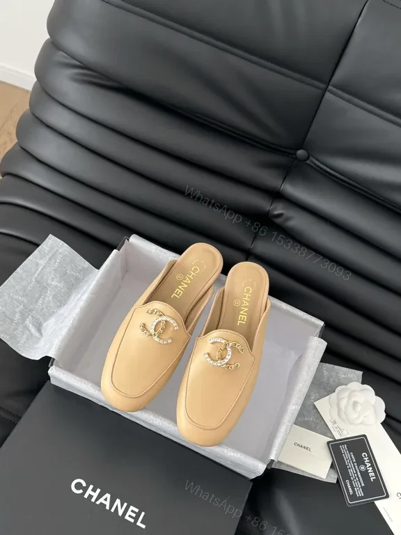 Tan Leather Chanel-Style Mules: Signature Hardware, All-Day Comfort — view 1