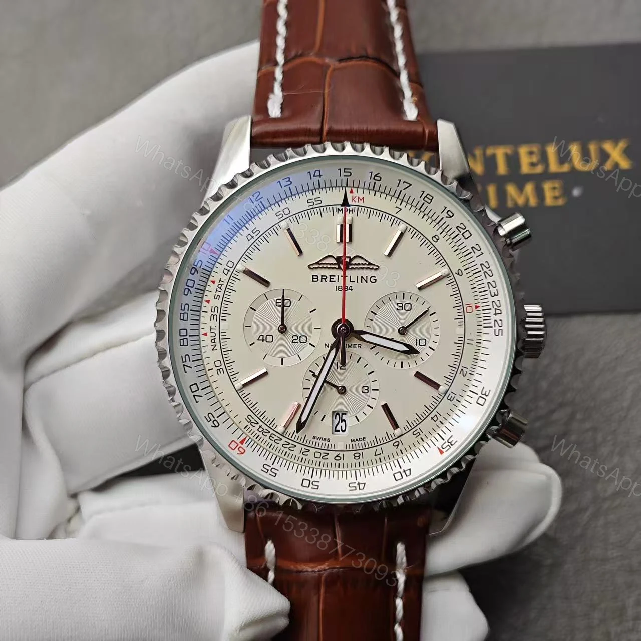 View 13 of Replica Breitling Navitimer Automatic Silver Alligator Watch AB0139211G1P1