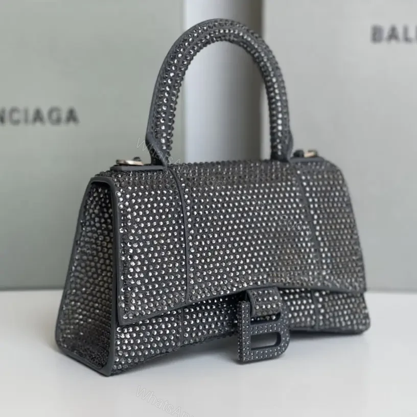 View 6 of 高仿Balenciaga*Hourglass系列沙漏包滿鑽灰色XS
