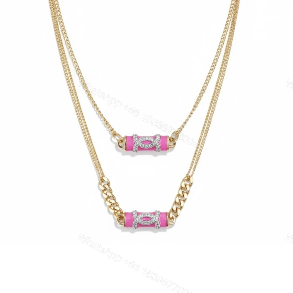 Chanel CC Pendant Necklace With Gold Metal In Pink — view 1