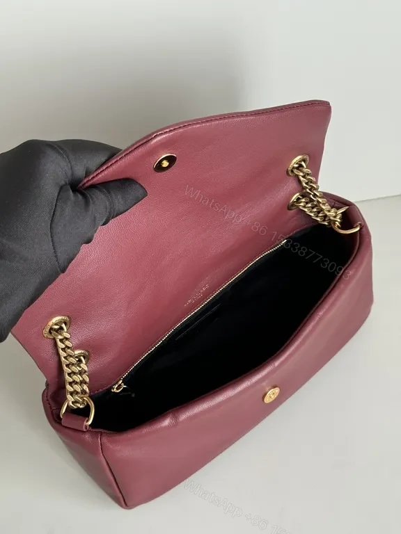 View 7 of Chic Burgundy Leather Flap Bag with Gold Chain Strap