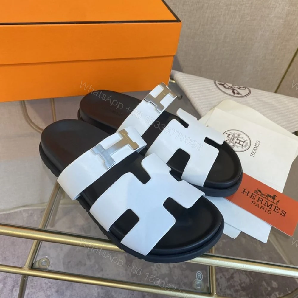 View 2 of Hermes Chypre Sandal H Logo Silver Hardware White