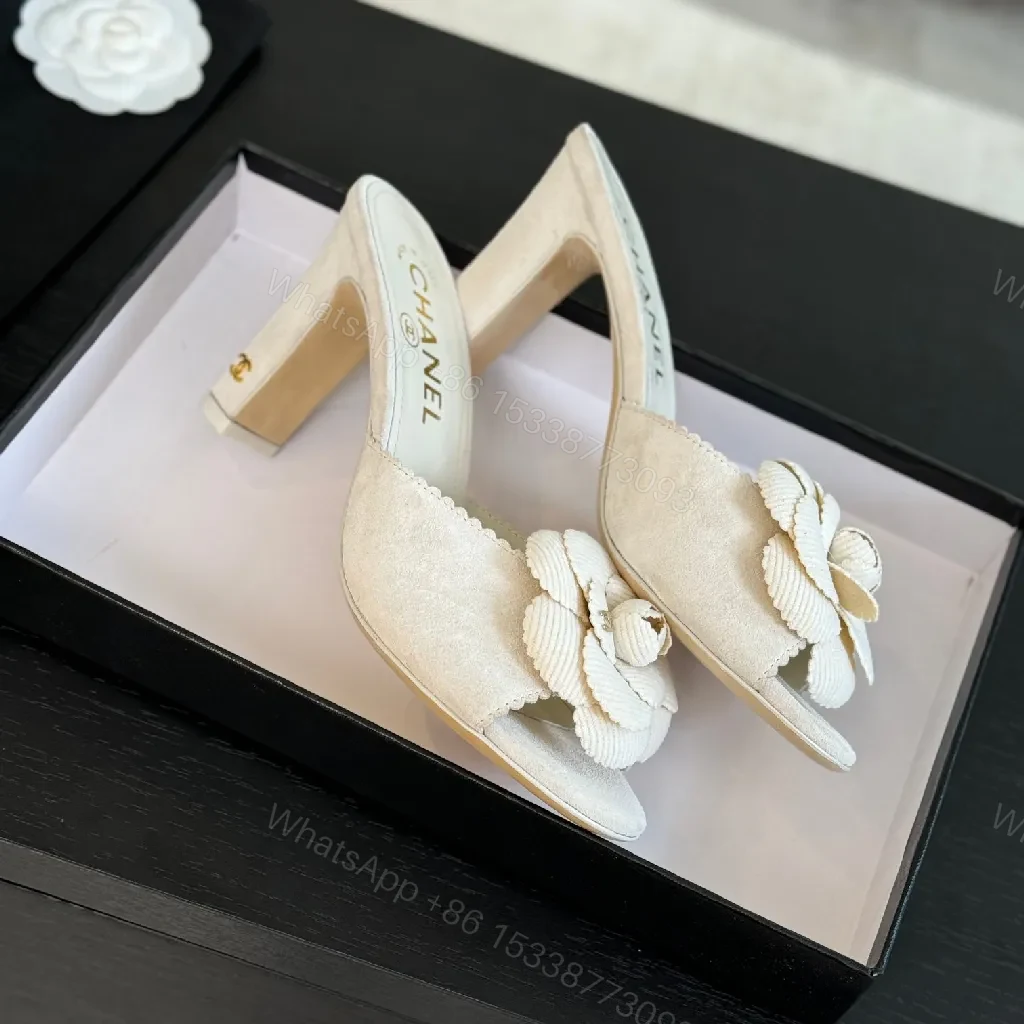 View 7 of Cream Chanel-Inspired Floral Mules: Luxe Slip-Ons