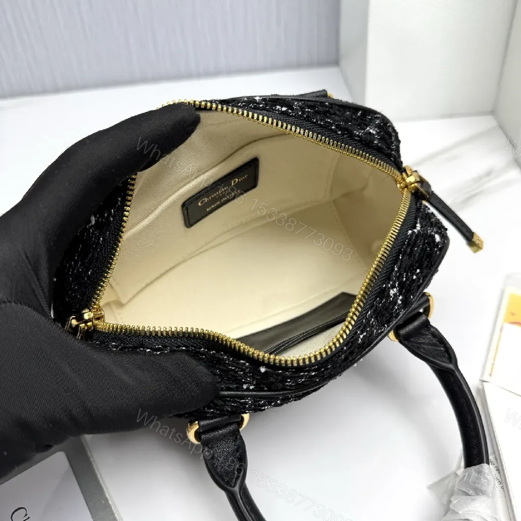 View 3 of Black Sequin Satchel with Leather Accents Mini Bag - Evening Chic