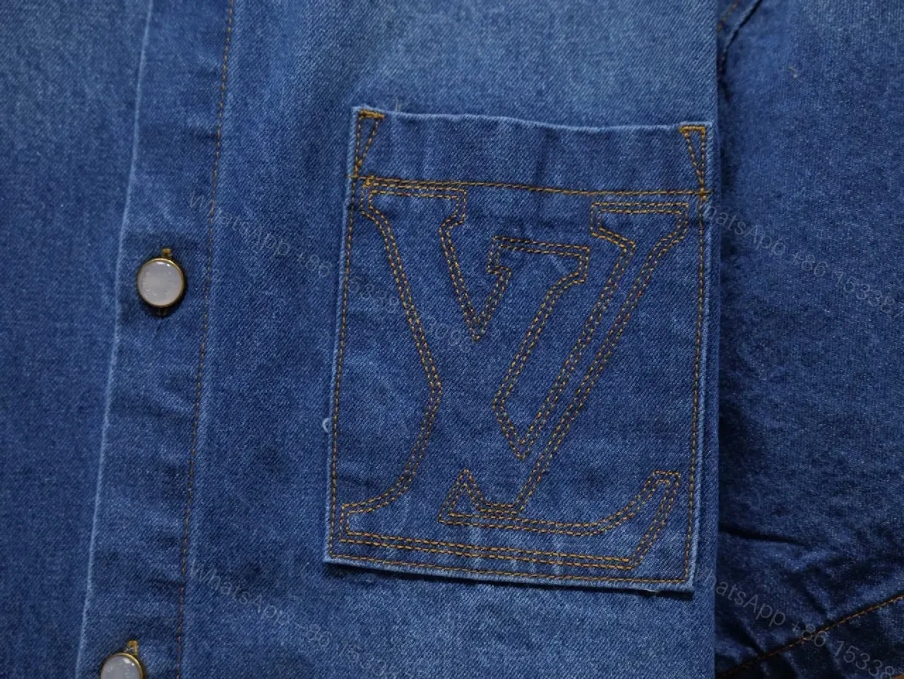 View 7 of Blue Denim Shirt Short Sleeves with Pocket Front Button-Up