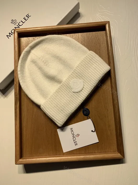 View 4 of Moncler White Cashmere-Blend Knit Beanie, Luxury Style