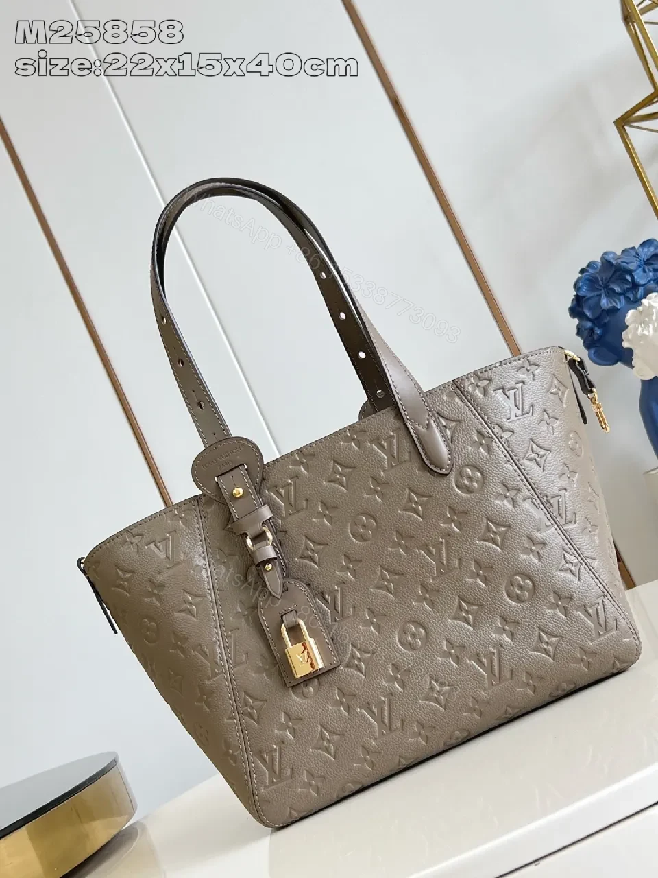 View 2 of Taupe Monogram Leather Tote: Structured Luxury Carryall