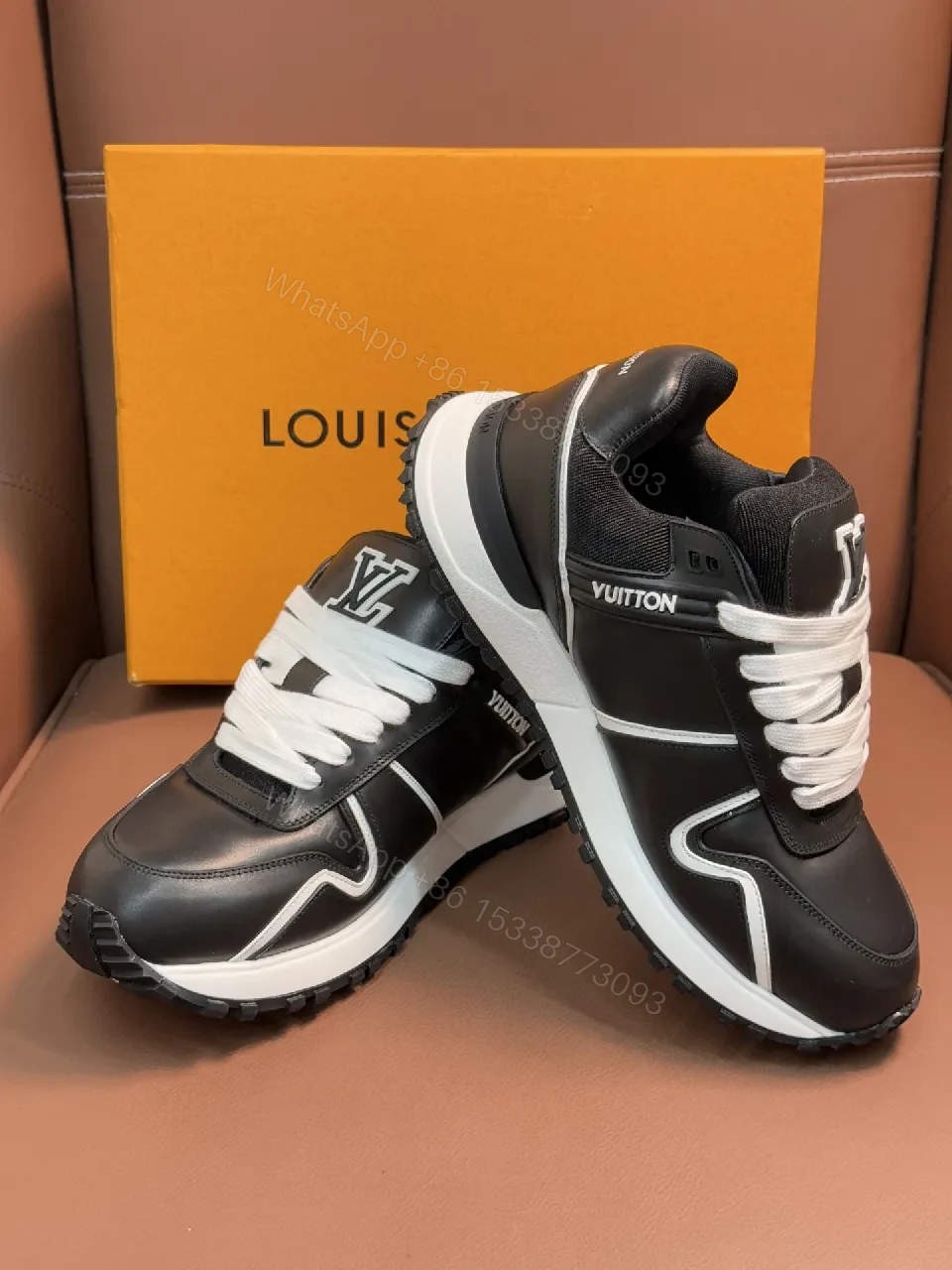 View 4 of Bold Contrast Leather Sneakers - High-Top Luxury Comfort