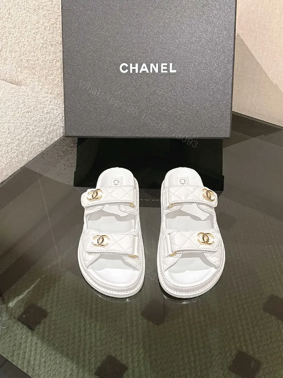 View 10 of White Leather Slides with Gold Accents - Luxe Comfort Slip-Ons
