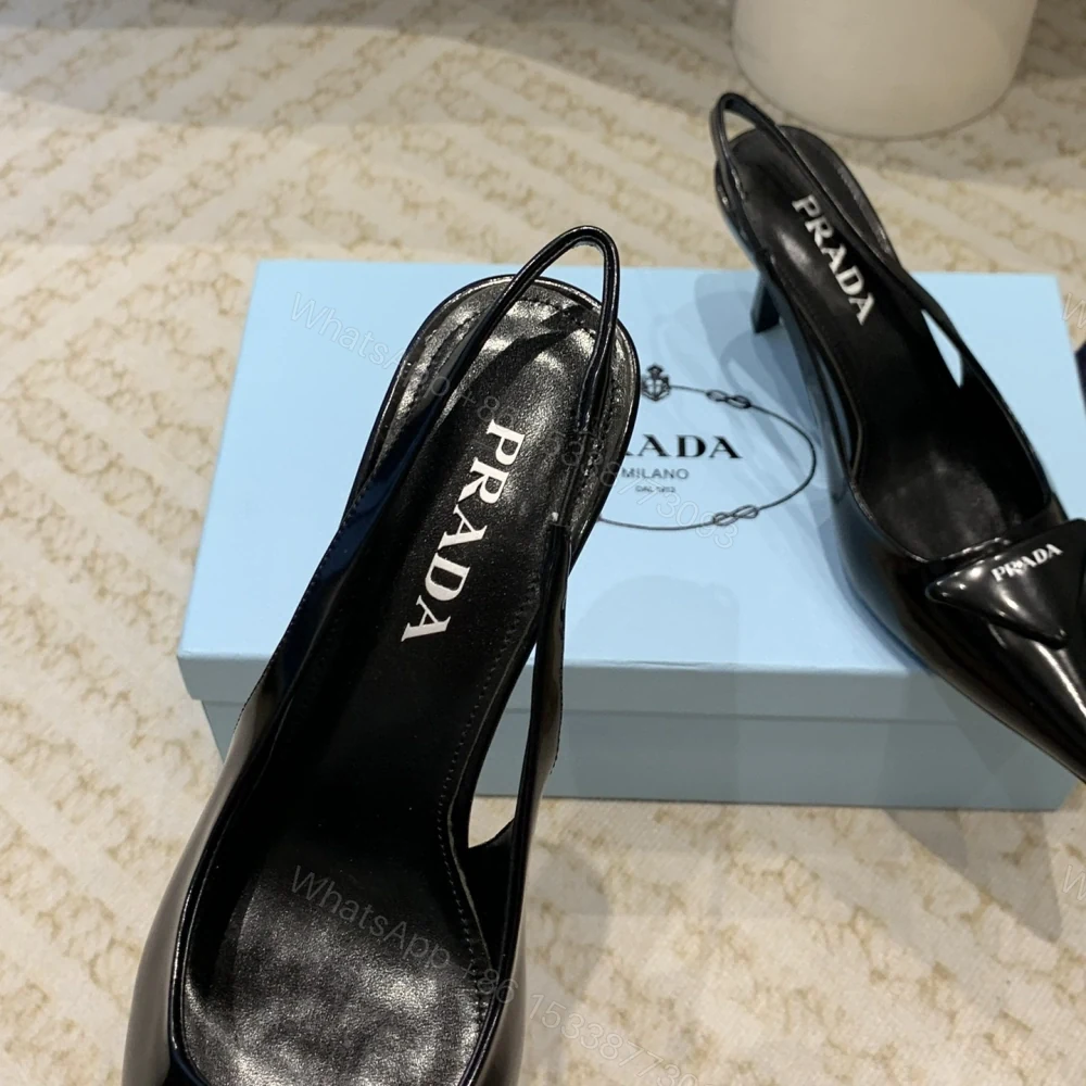View 7 of 高仿Prada*1I901M露跟印花徽標高跟鞋7.5CM黑色免檢版
