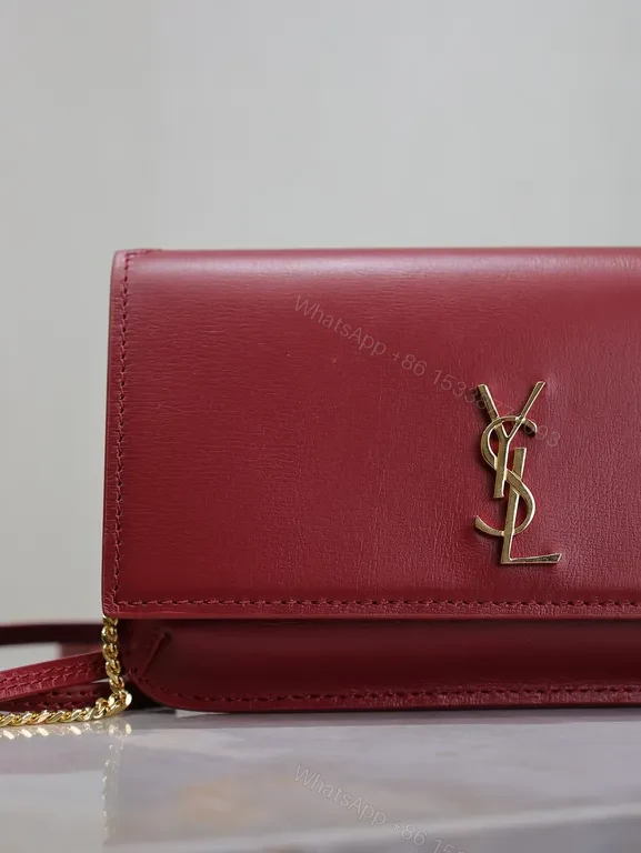 View 9 of Chic Burgundy Leather Crossbody Wallet with YSL Hardware