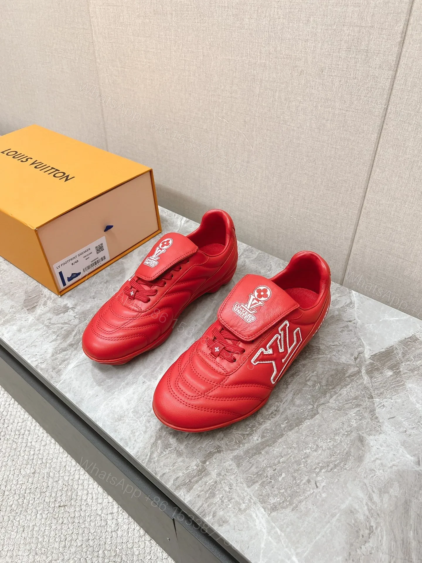 LV Women Red Leather Sneakers — view 1