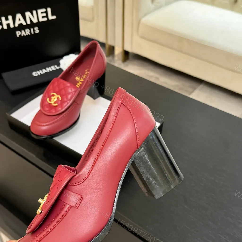 View 8 of Red Leather Quilted Loafers with Gold Crest, Luxe Everyday Elevation