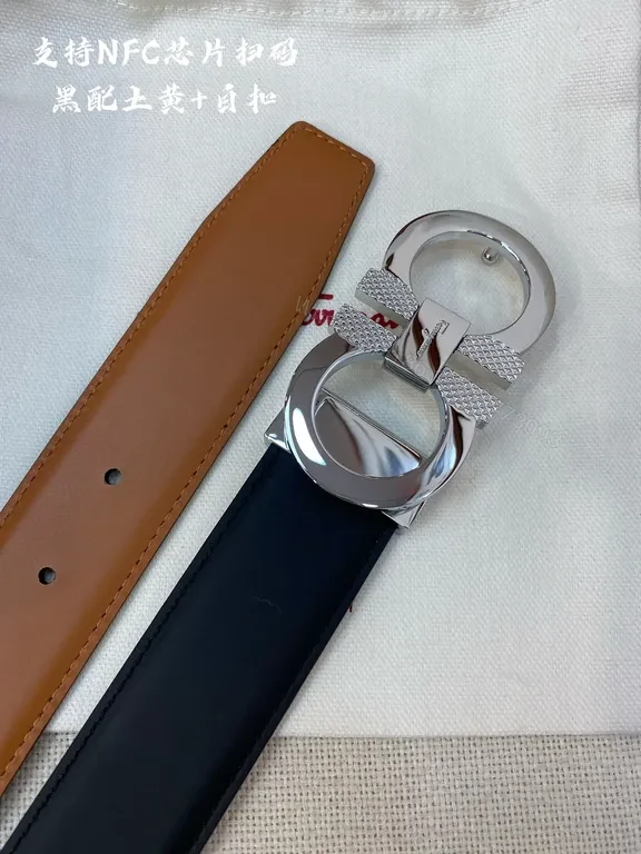 View 4 of Bold Black Calf Leather Belt with Double Gancini Buckle (Ferragamo)