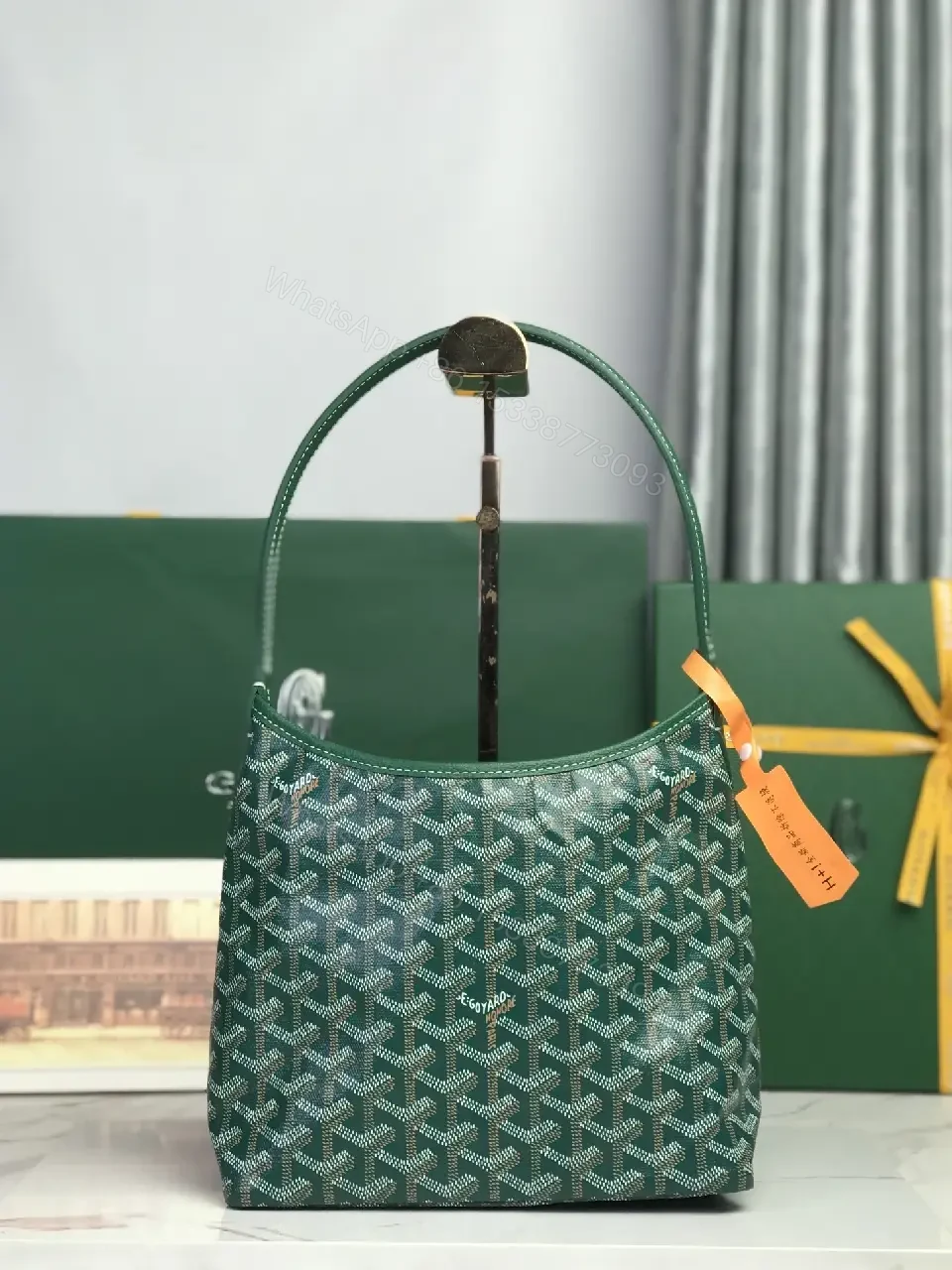 View 8 of Structured Monogram Tote: Green, Coated Canvas, Modern, Durable, Handbag
