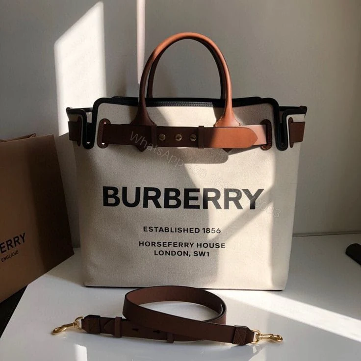 View 5 of FIRST COPY BURBERRRY HORSEFERRY CANVAS BELTED TOTE BAG