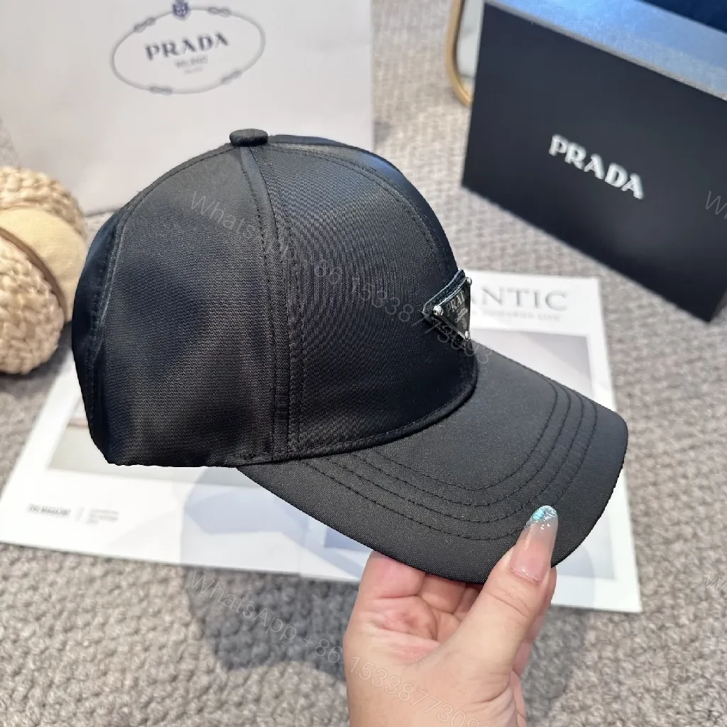 View 5 of Black Structured Cap, Minimal Prada Emblem, Premium Streetwear