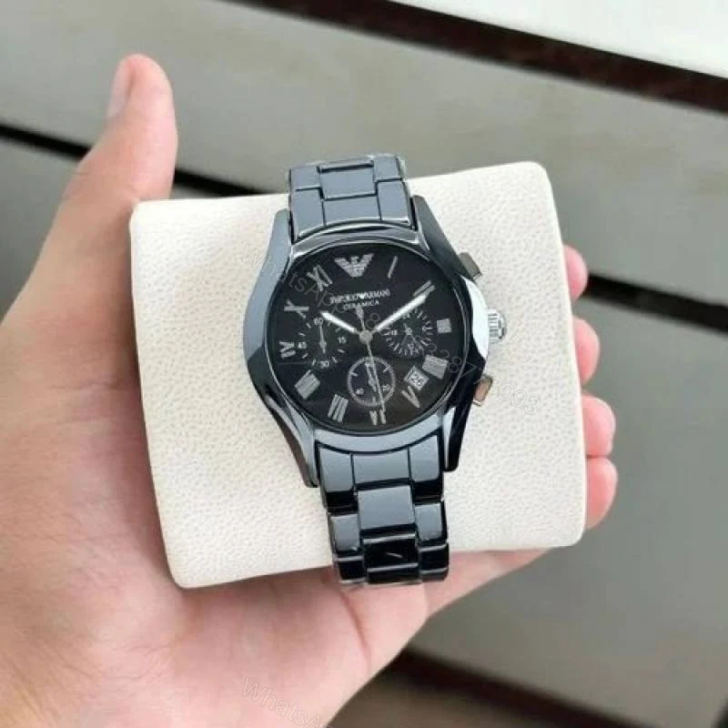 First Copy Emporio Armani Ceramic Black Silver Luxury Watch — view 1