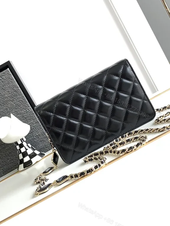 View 3 of Chic Quilted Black Leather Chain-Detail Bag