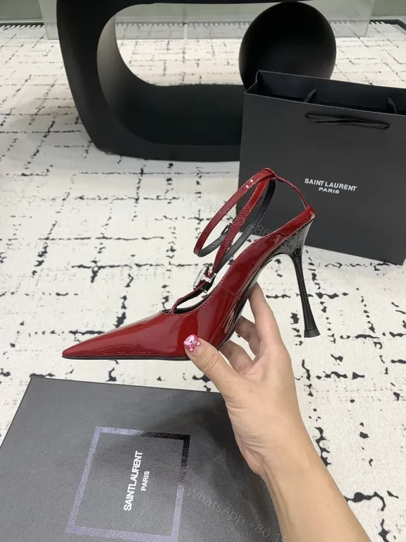 View 4 of Bold Red Patent Stilettos with Crystal Accents - Saint Laurent Paris