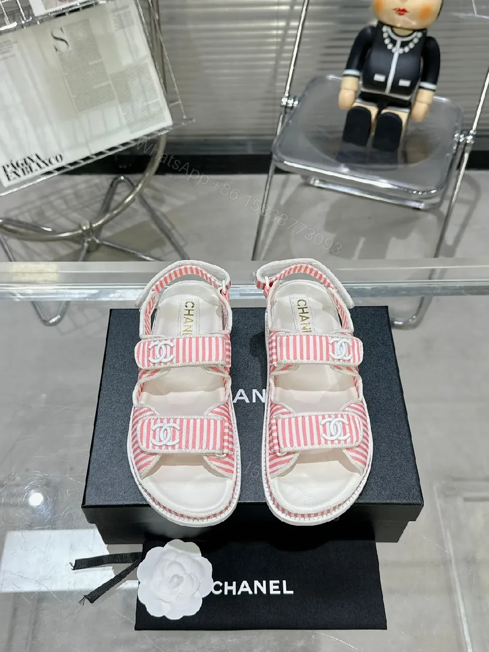 View 2 of Playful Stripes Sandals: Pink-White Luxury Comfort Flats
