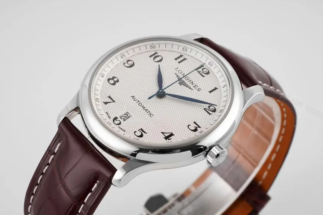 View 4 of Longines Master Collection Automatic Watch Silver Dial Brown Leather Strap