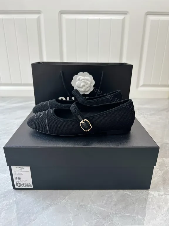 View 2 of Chanel-Inspired Black Knit Ballet Flats with Crest