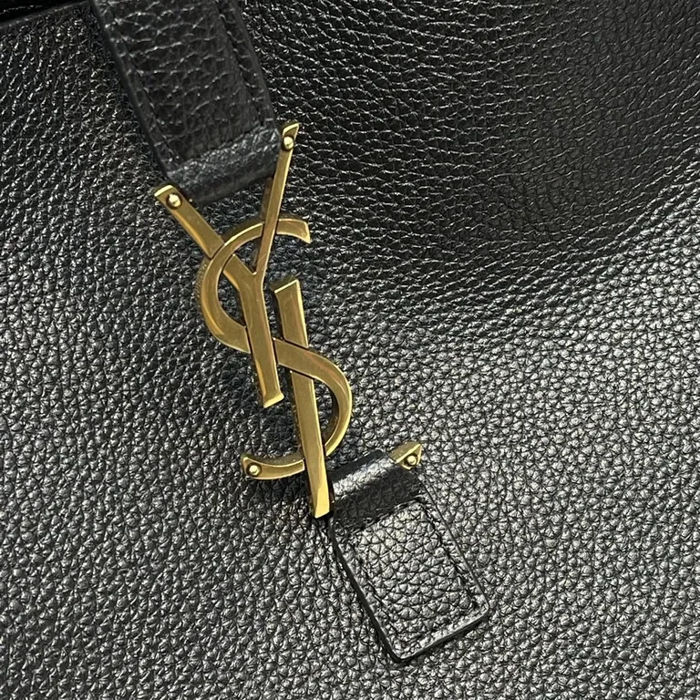 View 6 of Refined Black Leather Tote - Gold YSL Charm, Everyday Luxury Tote