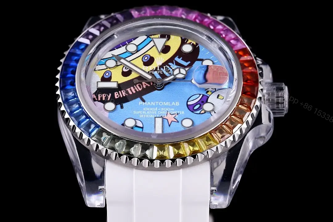 View 3 of Premium Rolex Submariner Labubu Rainbow replica 40MM White Rubber Strap Edition RG-SUB-LABUBU-RAINBOW-WHITE-RUBBER-40