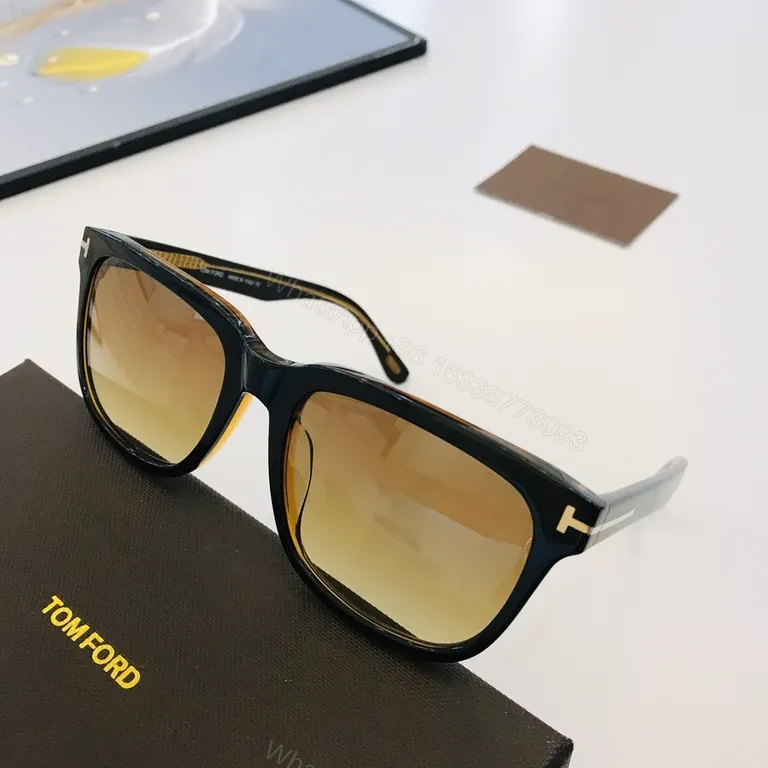 View 2 of Bold Black Acetate Sunglasses - Amber Lenses, Tom Ford Style