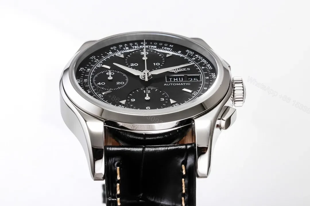 View 5 of Longines Classic Re Edition Men’s Watch Black Dial Stainless Steel Case Black Leather Strap 40mm